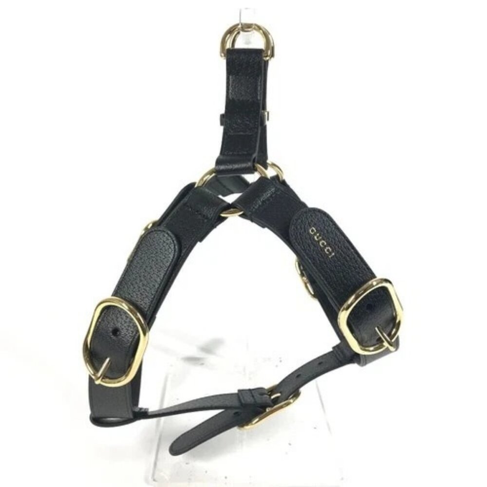 Gucci 695253 Gg Pet Harnesses Dog Goods Walking Dog Leather Black Unused